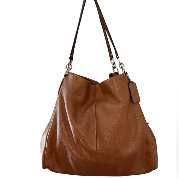 Coach Lexy Shoulder Bag Pebbled Leather Saddle Gold Chain - Picture 1 of 8